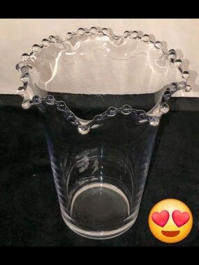 Vintage CANDLEWICK Crystal Vase Clear Glass Ruffled Beaded Rim Vase